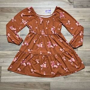 Sugar & Jade Girls’ Tween Floral Tiered Long Ballon Sleeve Dress Size XXL Brown